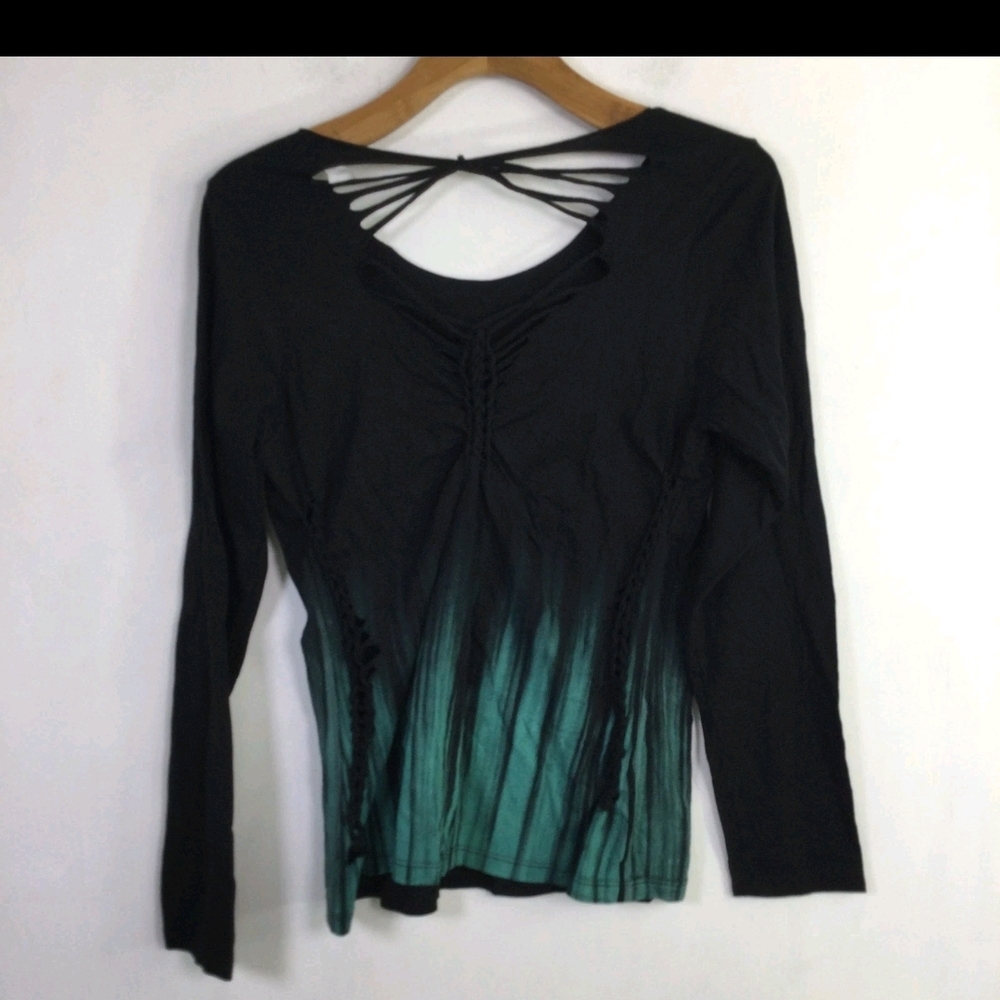 Affliction Women's Shot Gun Wedding T-Shirt Long Sleeve Black Green Size XL NWT